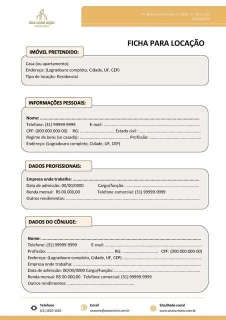 Ficha de locação na paleta Amarelo