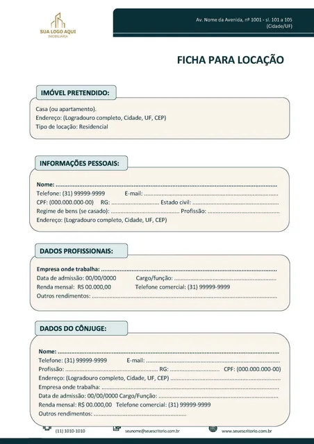 Ficha de locação na paleta Verde