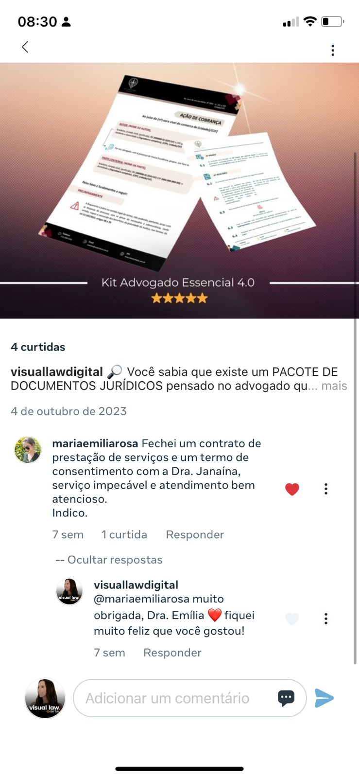 Depoimento de Maria Emilia sobre o Kit Advogado Essencial