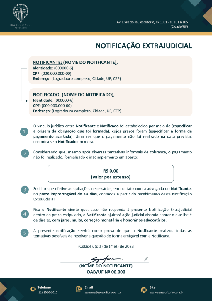 Notificação extrajudicial_MODERN-OASIS do kit de documentos jurídicos em Visual Law