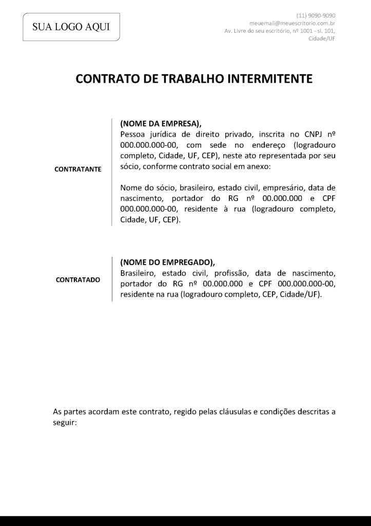 Contrato de trabalho intermitente-Clean